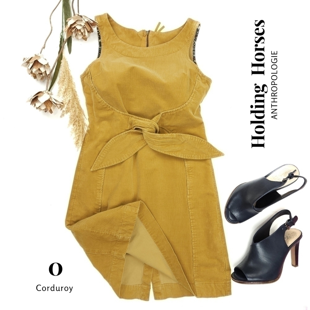 Anthropologie Holding Horses Mustard Corduroy Sleeveless Dress Sz 0